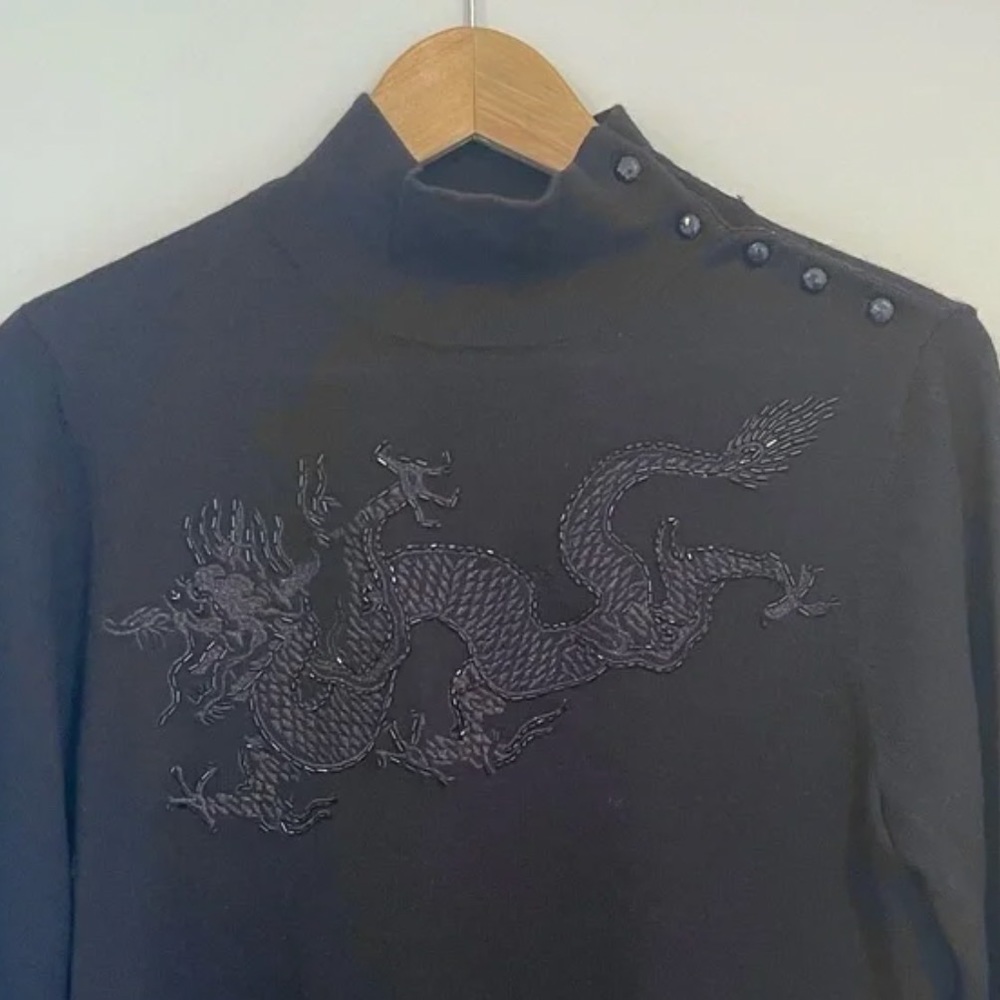 Ralph Lauren Merino Wool Beaded Dragon Knit Long Sleeve Dress - size x-small